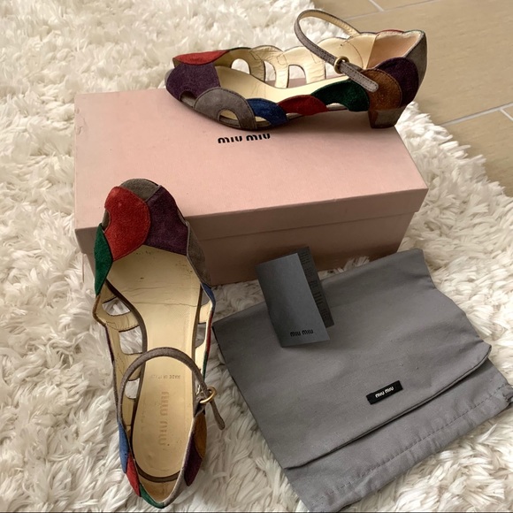 ❤️Miu Miu❤️Multi colors Suede Leather short heels - Picture 7 of 10